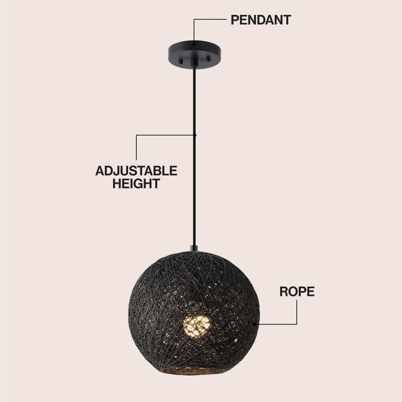 Lacey Bohemian Minimalist Iron/Rope Woven Globe LED Pendant