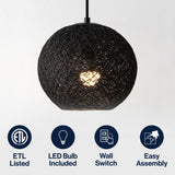 Lacey Bohemian Minimalist Iron/Rope Woven Globe LED Pendant