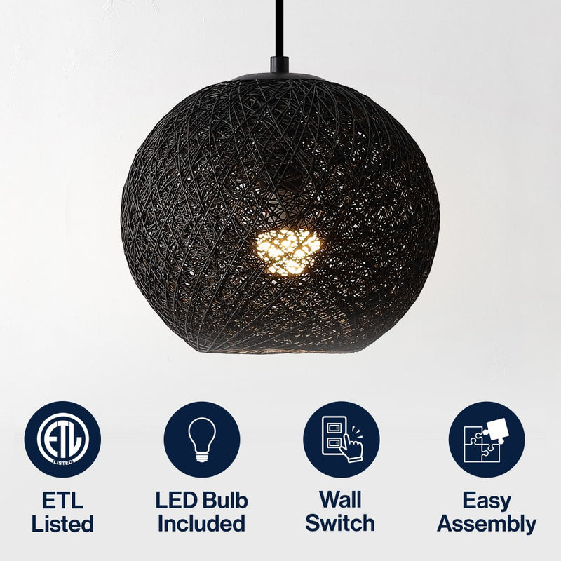 Lacey Bohemian Minimalist Iron/Rope Woven Globe LED Pendant