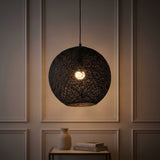 Lacey Bohemian Minimalist Iron/Rope Woven Globe LED Pendant Black / 16'' – AI-ON