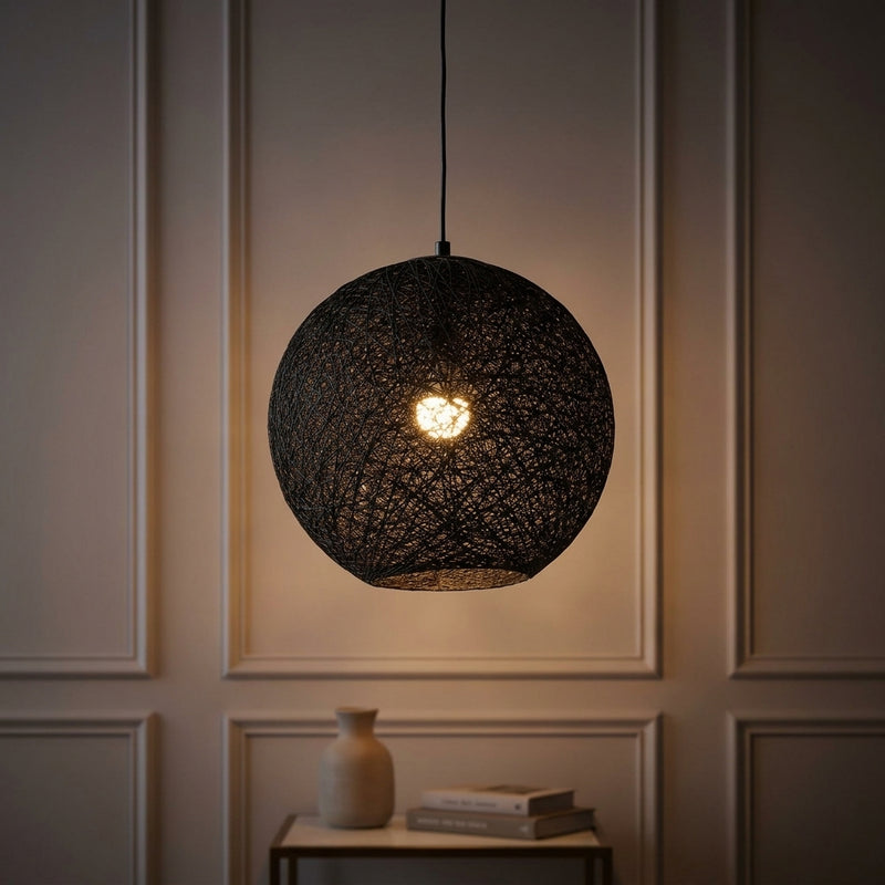 Lacey Bohemian Minimalist Iron/Rope Woven Globe LED Pendant Black / 16'' – AI-ON