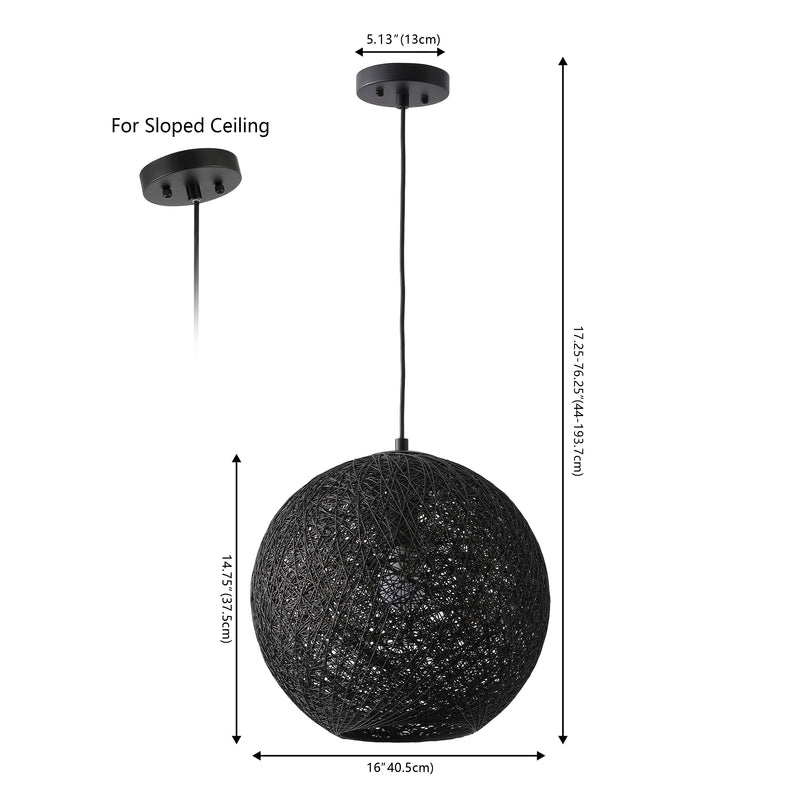 Lacey Bohemian Minimalist Iron/Rope Woven Globe LED Pendant