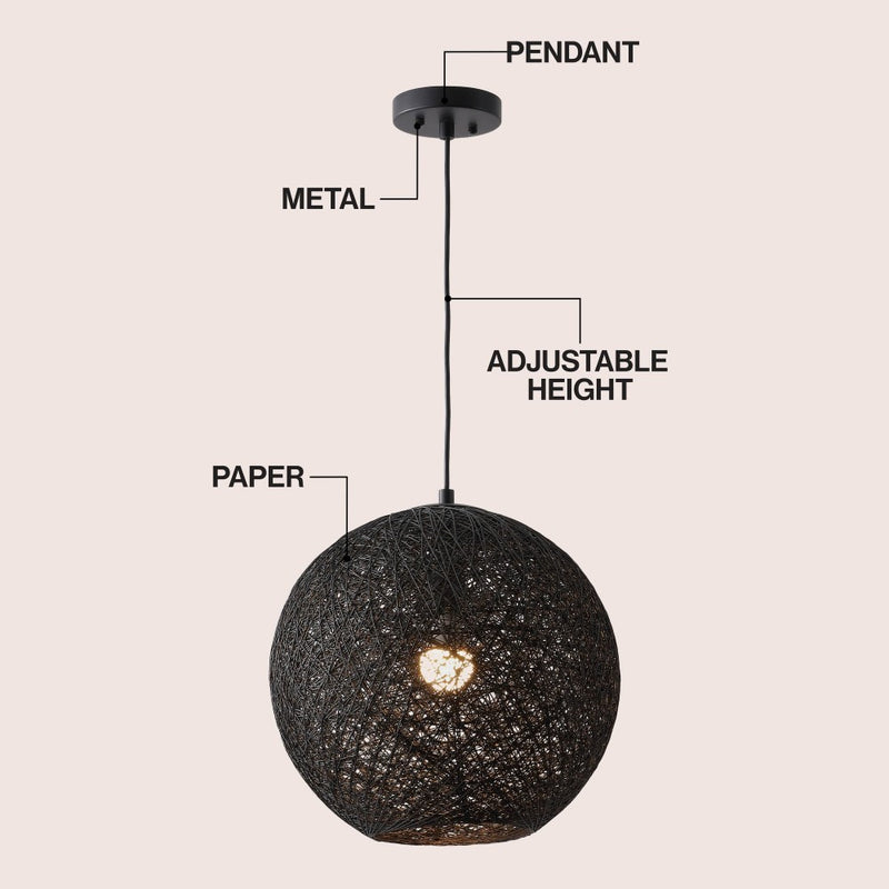 Lacey Bohemian Minimalist Iron/Rope Woven Globe LED Pendant