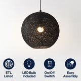 Lacey Bohemian Minimalist Iron/Rope Woven Globe LED Pendant