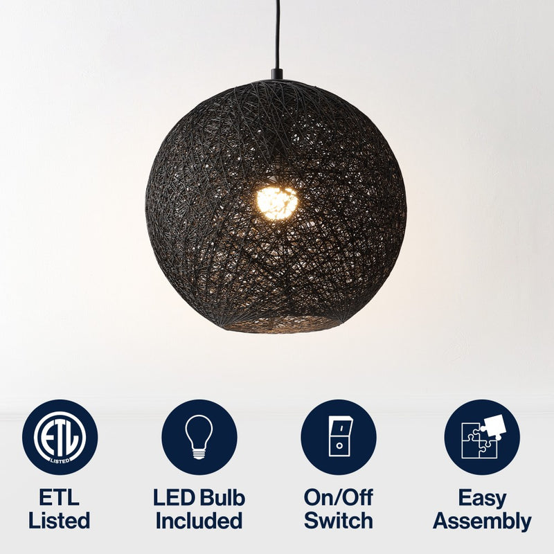 Lacey Bohemian Minimalist Iron/Rope Woven Globe LED Pendant
