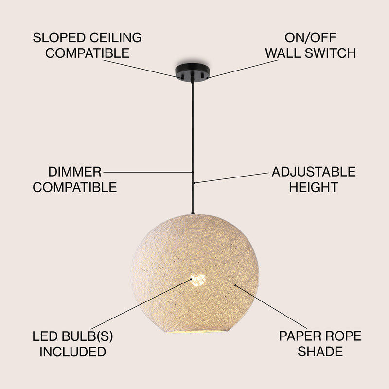 Lacey Bohemian Minimalist Iron/Rope Woven Globe LED Pendant