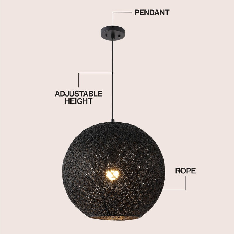 Lacey Bohemian Minimalist Iron/Rope Woven Globe LED Pendant