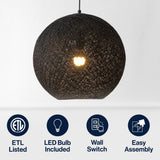 Lacey Bohemian Minimalist Iron/Rope Woven Globe LED Pendant