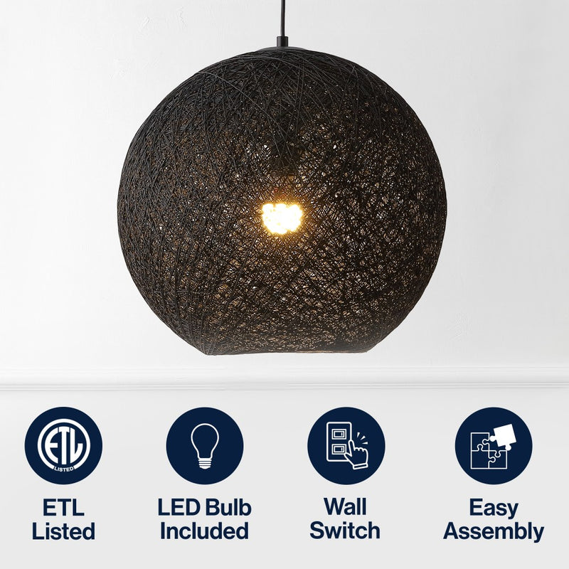 Lacey Bohemian Minimalist Iron/Rope Woven Globe LED Pendant