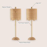Celerie 27.5" Coastal Bohemian Rattan/Iron Scalloped Buffet LED Table Lamps with Pull Chain (Set of 2)