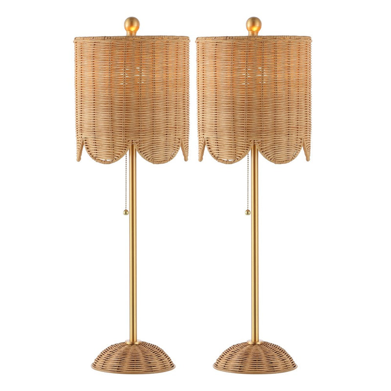 Celerie 27.5" Coastal Bohemian Rattan/Iron Scalloped Buffet LED Table Lamps with Pull Chain (Set of 2)