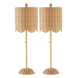 Celerie 27.5" Coastal Bohemian Rattan/Iron Scalloped Buffet LED Table Lamps with Pull Chain (Set of 2)
