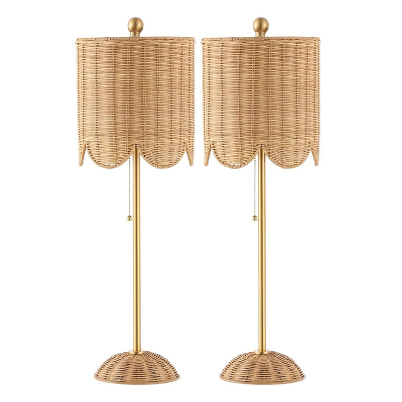 Celerie 27.5" Coastal Bohemian Rattan/Iron Scalloped Buffet LED Table Lamps with Pull Chain (Set of 2)