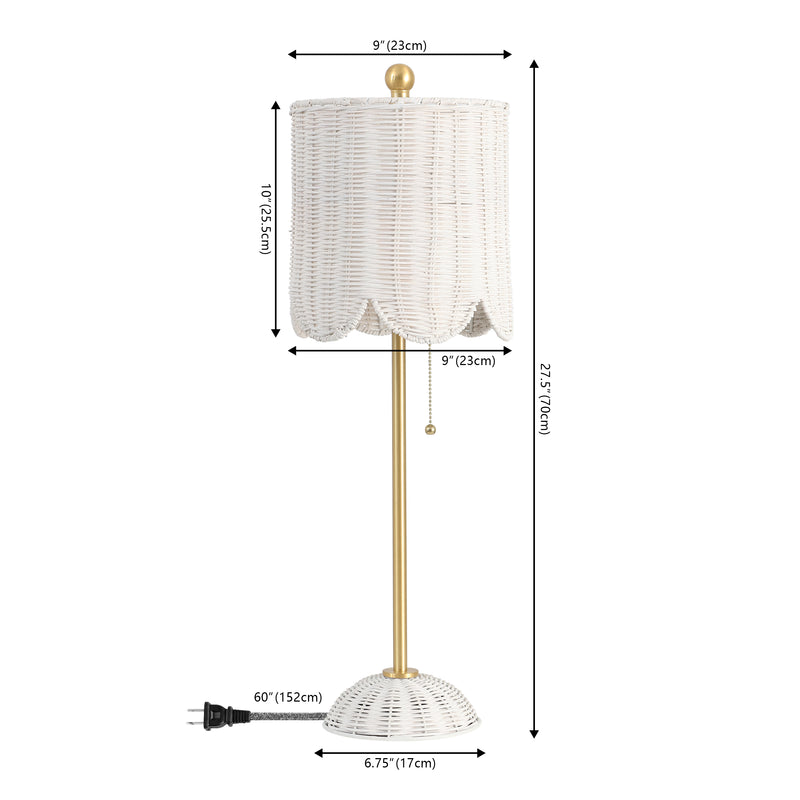 Celerie 27.5" Coastal Bohemian Rattan/Iron Scalloped Buffet LED Table Lamps with Pull Chain (Set of 2)