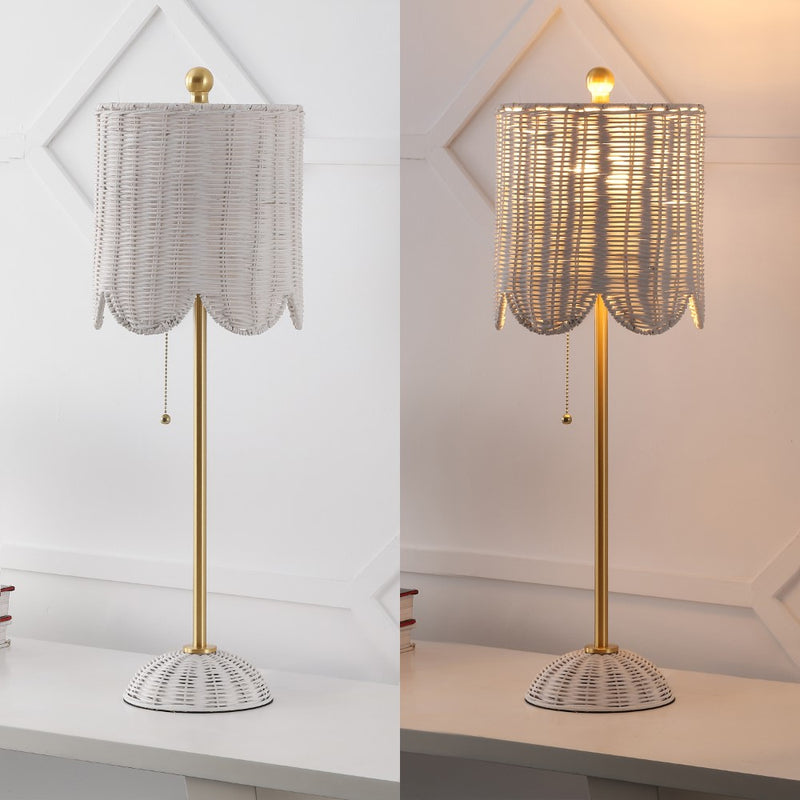 Celerie 27.5" Coastal Bohemian Rattan/Iron Scalloped Buffet LED Table Lamps with Pull Chain (Set of 2)