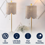 Celerie 27.5" Coastal Bohemian Rattan/Iron Scalloped Buffet LED Table Lamps with Pull Chain (Set of 2)