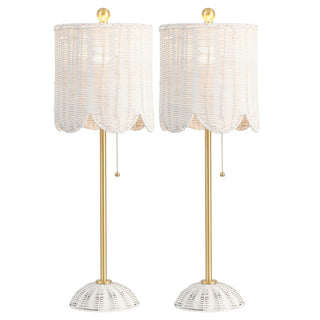 Celerie 27.5" Coastal Bohemian Rattan/Iron Scalloped Buffet LED Table Lamps with Pull Chain (Set of 2)