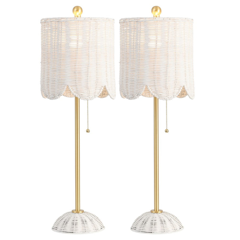Celerie 27.5" Coastal Bohemian Rattan/Iron Scalloped Buffet LED Table Lamps with Pull Chain (Set of 2)