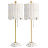 Celerie 27.5" Coastal Bohemian Rattan/Iron Scalloped Buffet LED Table Lamps with Pull Chain (Set of 2)