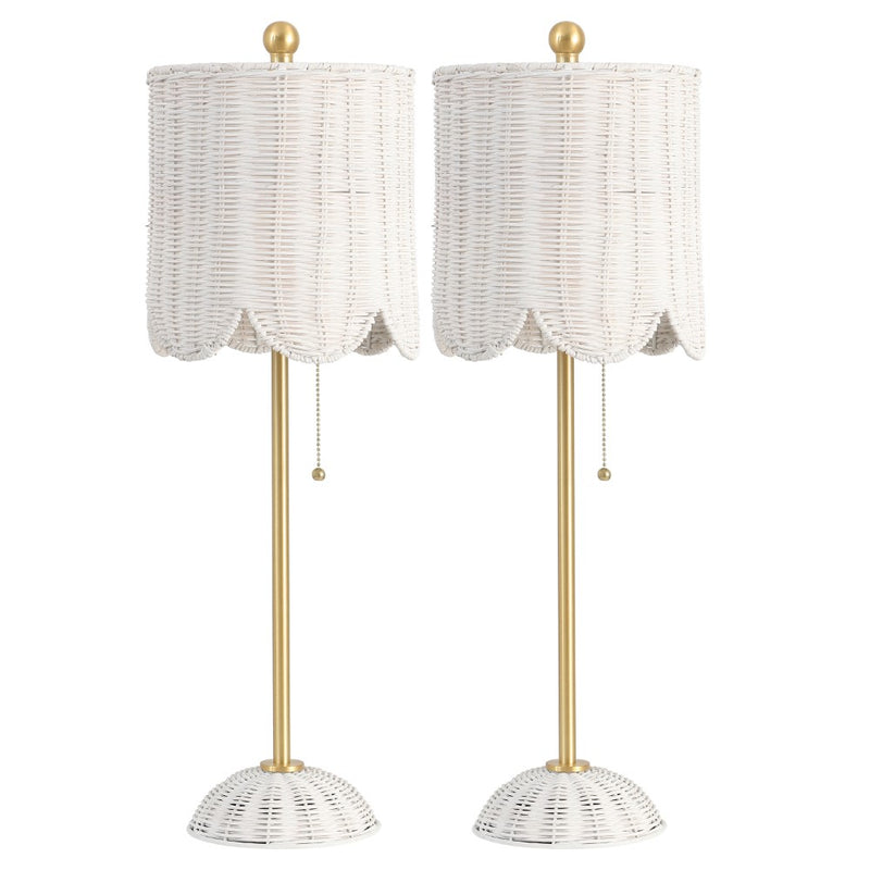 Celerie 27.5" Coastal Bohemian Rattan/Iron Scalloped Buffet LED Table Lamps with Pull Chain (Set of 2)