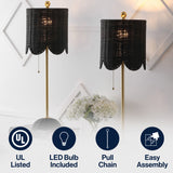 Celerie 27.5" Coastal Bohemian Rattan/Iron Scalloped Buffet LED Table Lamps with Pull Chain (Set of 2)