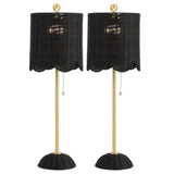 Celerie 27.5" Coastal Bohemian Rattan/Iron Scalloped Buffet LED Table Lamps with Pull Chain (Set of 2)