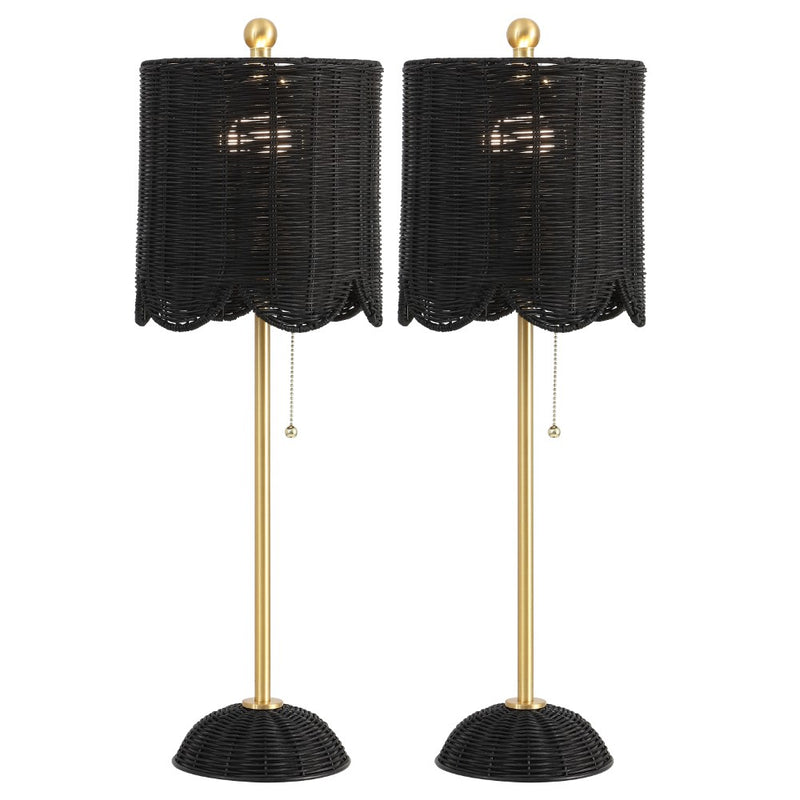 Celerie 27.5" Coastal Bohemian Rattan/Iron Scalloped Buffet LED Table Lamps with Pull Chain (Set of 2)