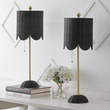 Celerie 27.5" Coastal Bohemian Rattan/Iron Scalloped Buffet LED Table Lamps with Pull Chain (Set of 2)