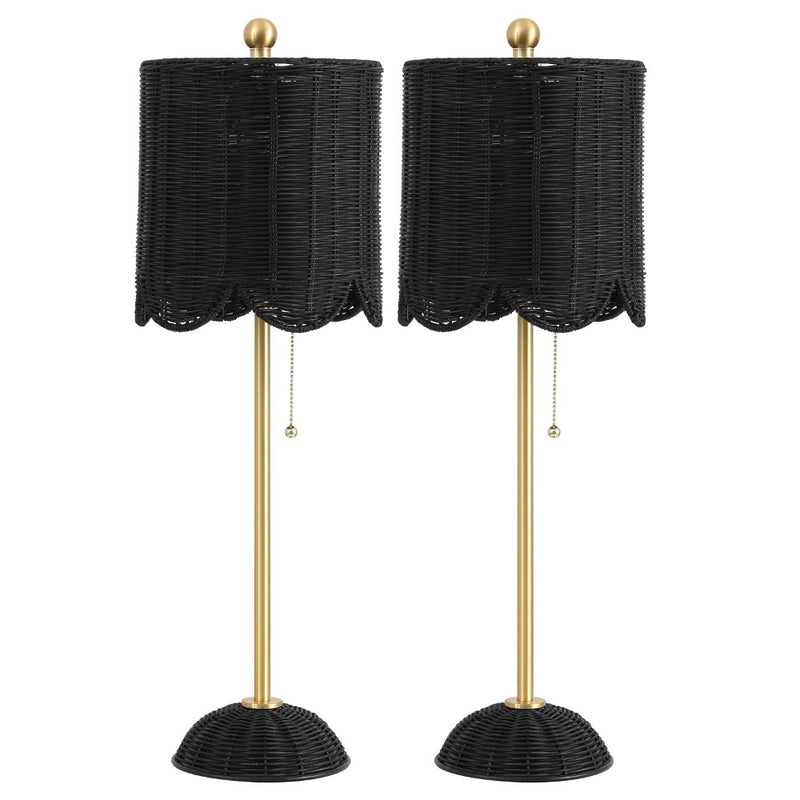 Celerie 27.5" Coastal Bohemian Rattan/Iron Scalloped Buffet LED Table Lamps with Pull Chain (Set of 2)