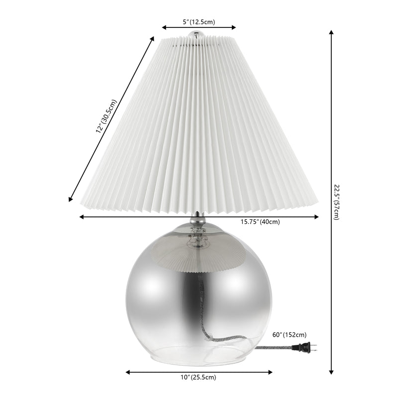 Louisa 22.5" Mid-Century Modern Round Glass/Iron Pleated Shade LED Table Lamp - JONATHAN Y