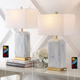 Chloe 24.5" Modern Coastal Iron/Marbled Ceramic LED Table Lamp with USB Charging Port - JONATHAN Y