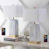 Chloe 24.5" Modern Coastal Iron/Marbled Ceramic LED Table Lamp with USB Charging Port - JONATHAN Y