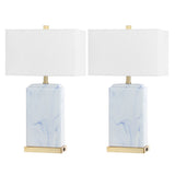 Chloe 24.5" Modern Coastal Iron/Marbled Ceramic LED Table Lamp with USB Charging Port - JONATHAN Y