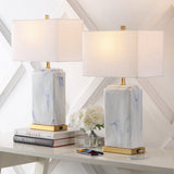Chloe 24.5" Modern Coastal Iron/Marbled Ceramic LED Table Lamp with USB Charging Port - JONATHAN Y