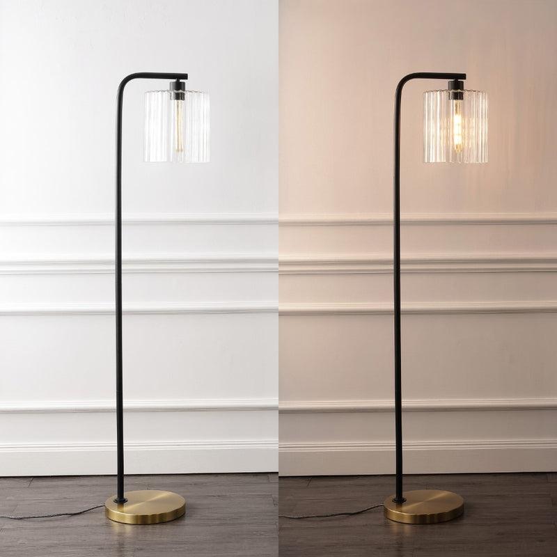 Easton 60.75" Modern Minimalist Metal/Ribbed Glass LED Floor Lamp - JONATHAN Y