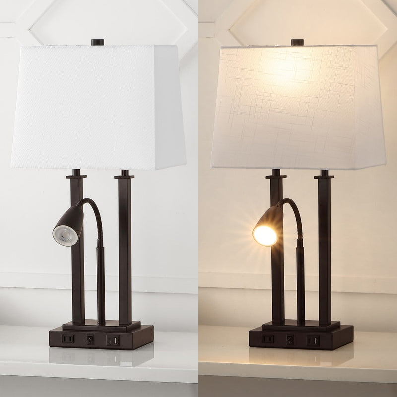 Blaire 23.75" 2-Light Modern Farmhouse Metal LED Table Lamp with USB Charging port - JONATHAN Y