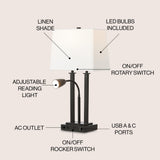 Blaire 23.75" 2-Light Modern Farmhouse Metal LED Table Lamp with USB Charging port - JONATHAN Y