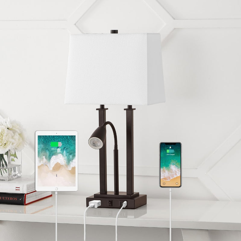 Blaire 23.75" 2-Light Modern Farmhouse Metal LED Table Lamp with USB Charging port - JONATHAN Y