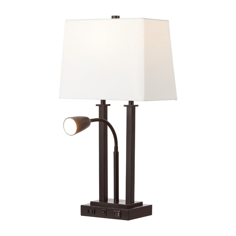 Blaire 23.75" 2-Light Modern Farmhouse Metal LED Table Lamp with USB Charging port - JONATHAN Y