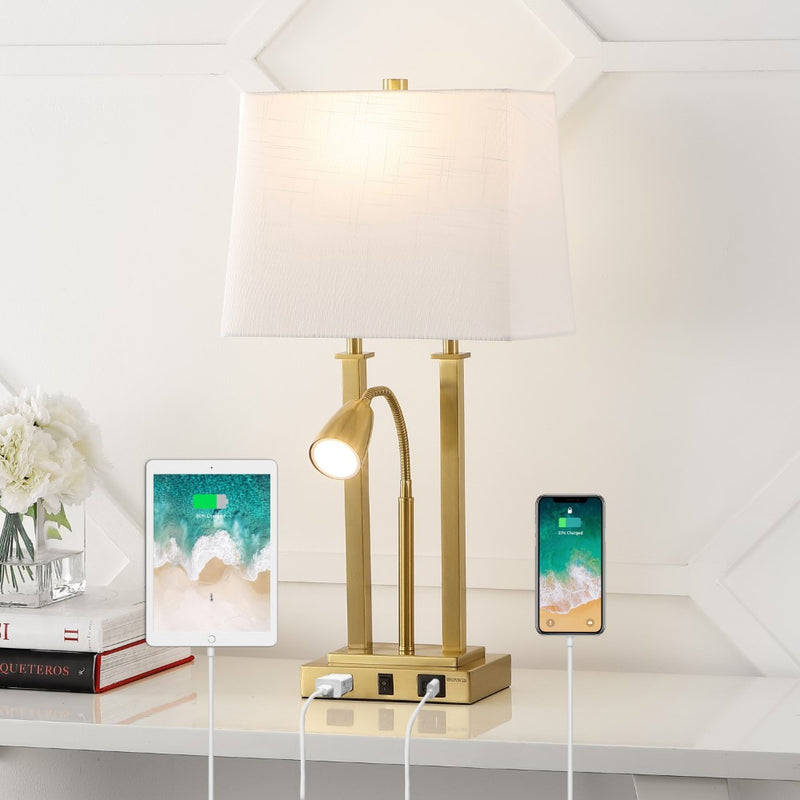 Blaire 23.75" 2-Light Modern Farmhouse Metal LED Table Lamp with USB Charging port - JONATHAN Y