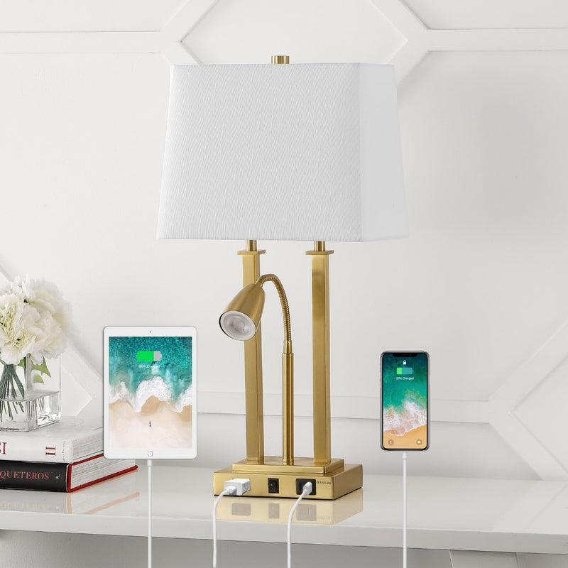 Blaire 23.75" 2-Light Modern Farmhouse Metal LED Table Lamp with USB Charging port - JONATHAN Y