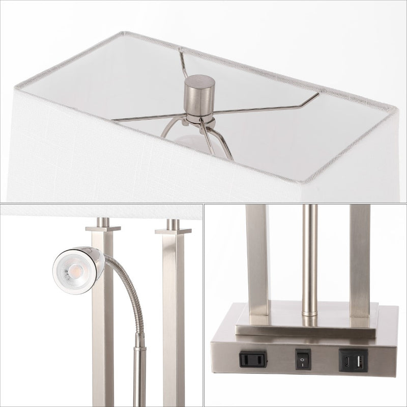Blaire 23.75" 2-Light Modern Farmhouse Metal LED Table Lamp with USB Charging port - JONATHAN Y
