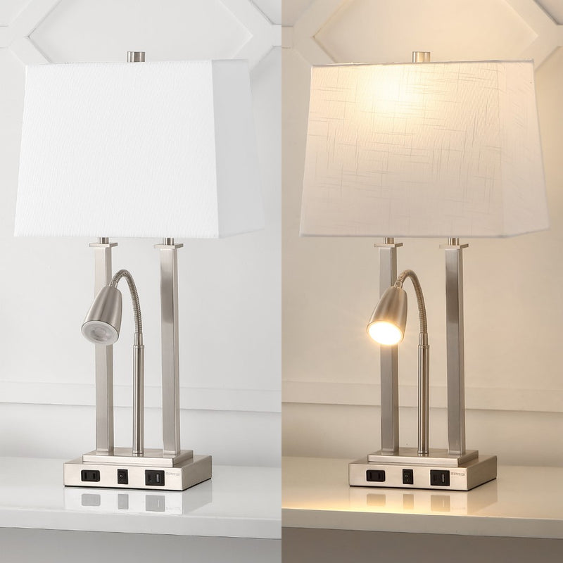 Blaire 23.75" 2-Light Modern Farmhouse Metal LED Table Lamp with USB Charging port - JONATHAN Y