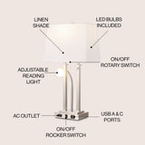 Blaire 23.75" 2-Light Modern Farmhouse Metal LED Table Lamp with USB Charging port - JONATHAN Y