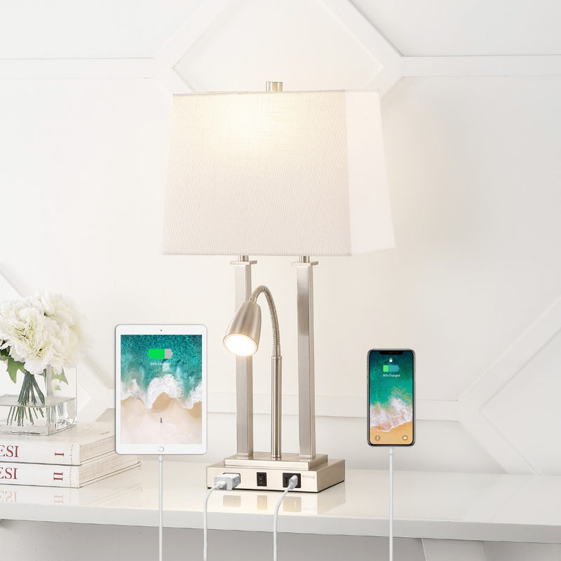 Blaire 23.75" 2-Light Modern Farmhouse Metal LED Table Lamp with USB Charging port - JONATHAN Y