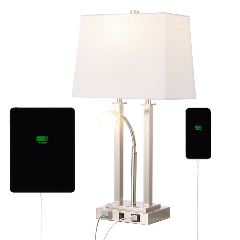 Blaire 23.75" 2-Light Modern Farmhouse Metal LED Table Lamp with USB Charging port - JONATHAN Y