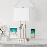 Blaire 23.75" 2-Light Modern Farmhouse Metal LED Table Lamp with USB Charging port - JONATHAN Y