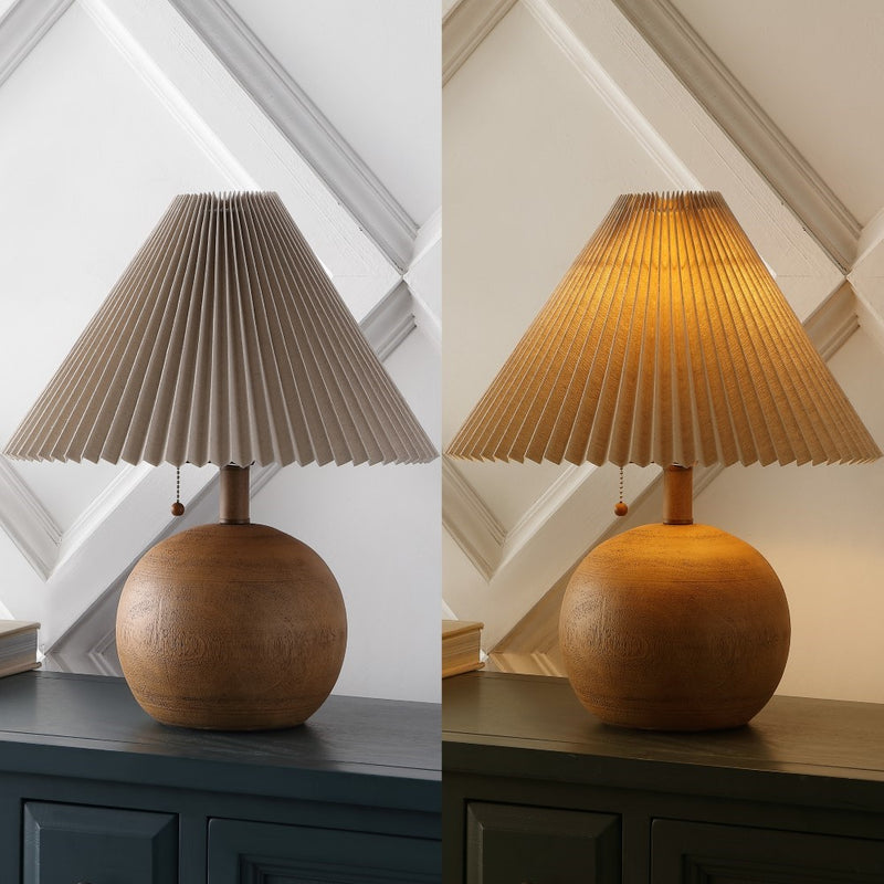 Aksel 17.25" Coastal Scandinavian Resin/Iron Sphere LED Table Lamp with Pleated Shade and Pull Chain - JONATHAN Y