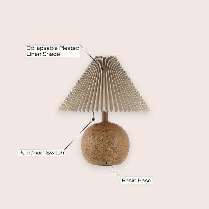 Aksel 17.25" Coastal Scandinavian Resin/Iron Sphere LED Table Lamp with Pleated Shade and Pull Chain - JONATHAN Y