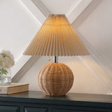 Aksel 17.25" Coastal Scandinavian Resin/Iron Sphere LED Table Lamp with Pleated Shade and Pull Chain - JONATHAN Y